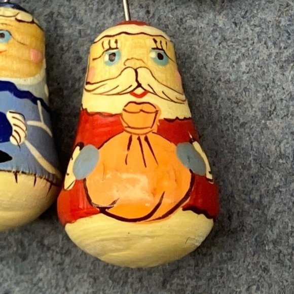 Christmas Pin Brooch Matryoshka Doll Dangles Silver Safety Santa Claus Snowman - Picture 7 of 10